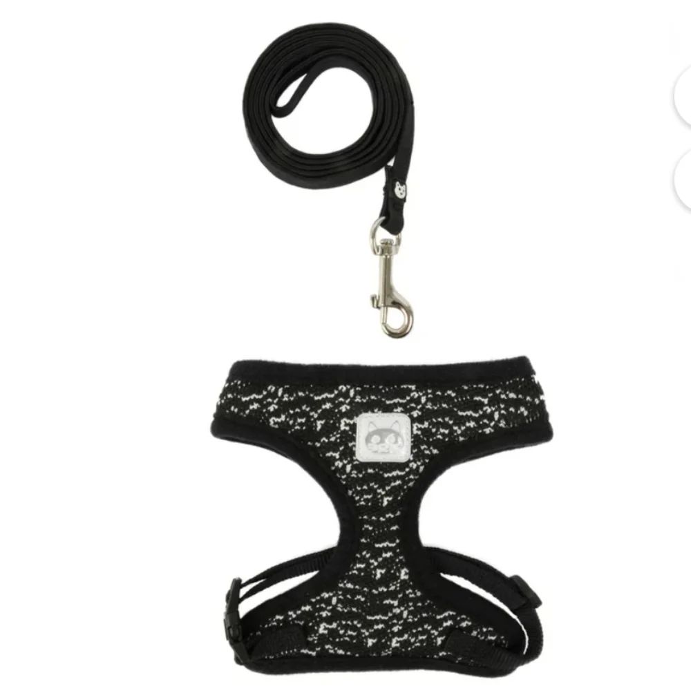 SimplyCat Cat One Size Harness and Leash Black and White